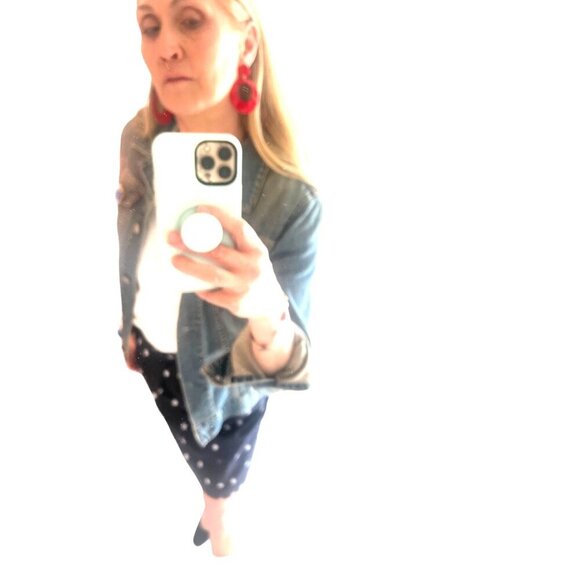 Vintage Red Dangle Pierced Earrings Enamel Hoops July 4 Memorial Day Summer RED - Picture 8 of 11